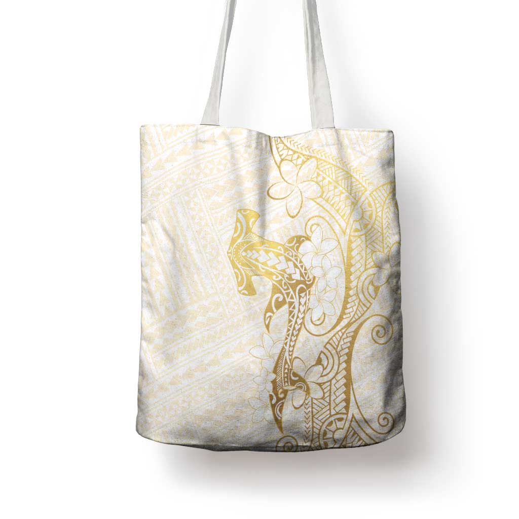 Gold and White Hawaii Tote Bag Hammerhead Shark Tattoo Curve Polynesian - Polynesian Pride
