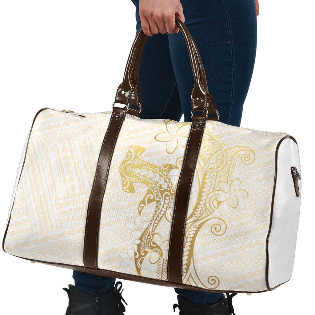 Gold and White Hawaii Travel Bag Hammerhead Shark Tattoo Curve Polynesian - Polynesian Pride