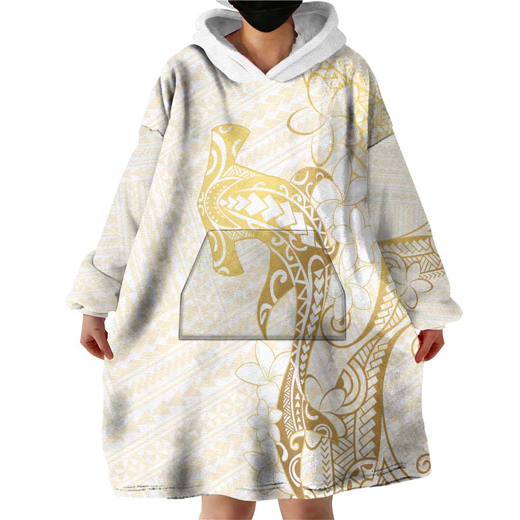 Gold and White Hawaii Wearable Blanket Hoodie Hammerhead Shark Tattoo Curve Polynesian LT14 - Polynesian Pride