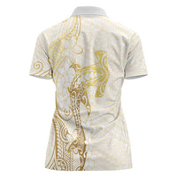 Gold and White Hawaii Women Polo Shirt Hammerhead Shark Tattoo Curve Polynesian - Polynesian Pride