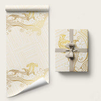 Gold and White Hawaii Wrapping Paper Hammerhead Shark Tattoo Curve Polynesian LT14 58" × 23" White - Polynesian Pride