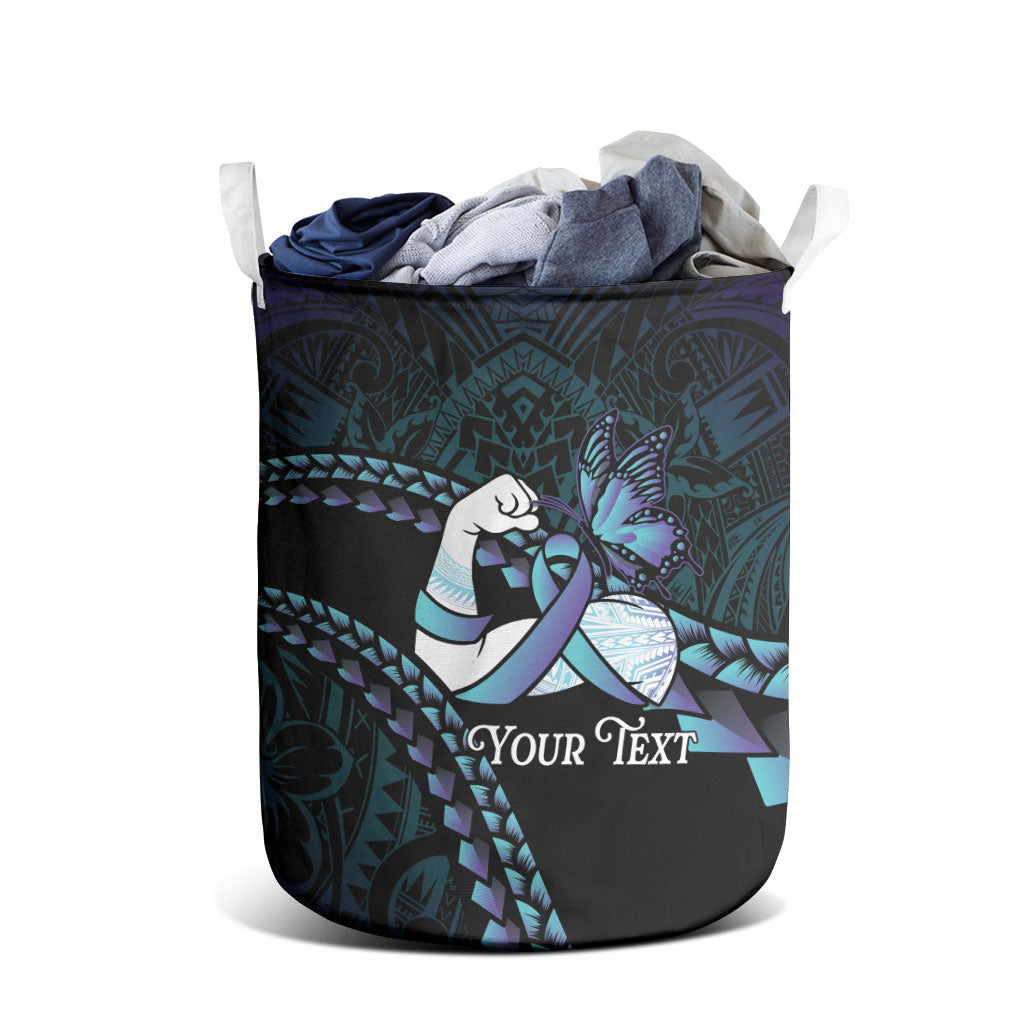 Personalised Polynesia Suicide Prevention Month Laundry Basket Brave Strong Butterfly Teal Purple Ribbon LT14 - Polynesian Pride