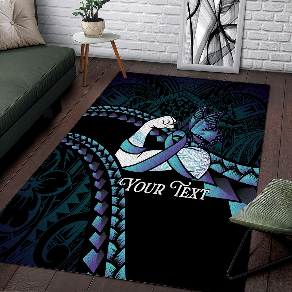 Personalised Polynesia Suicide Prevention Month Area Rug Brave Strong Butterfly Teal Purple Ribbon LT14 Purple - Polynesian Pride