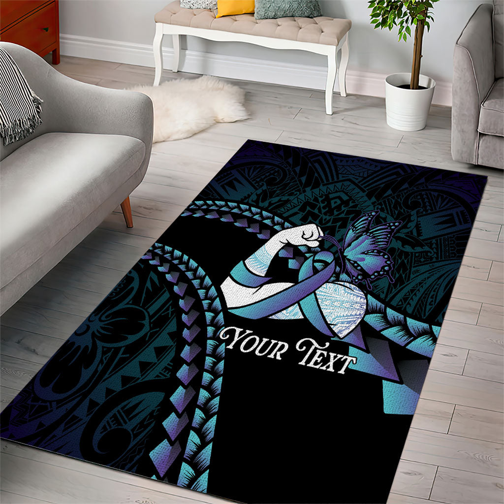 Personalised Polynesia Suicide Prevention Month Area Rug Brave Strong Butterfly Teal Purple Ribbon LT14 - Polynesian Pride