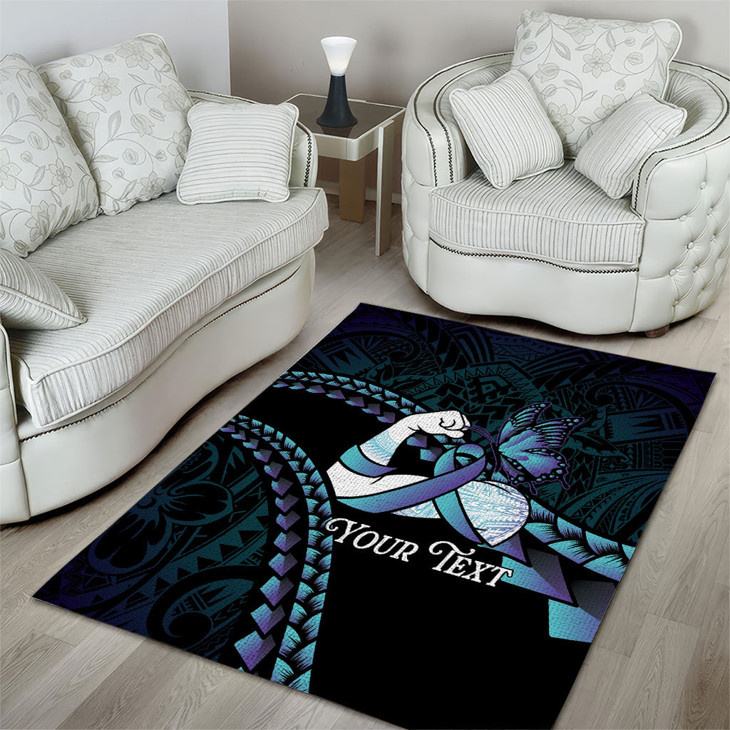 Personalised Polynesia Suicide Prevention Month Area Rug Brave Strong Butterfly Teal Purple Ribbon LT14 - Polynesian Pride