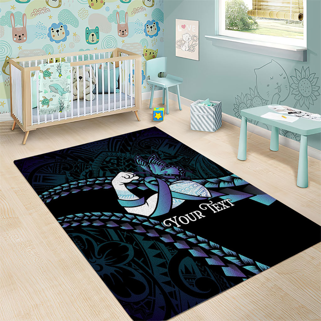 Personalised Polynesia Suicide Prevention Month Area Rug Brave Strong Butterfly Teal Purple Ribbon LT14 - Polynesian Pride