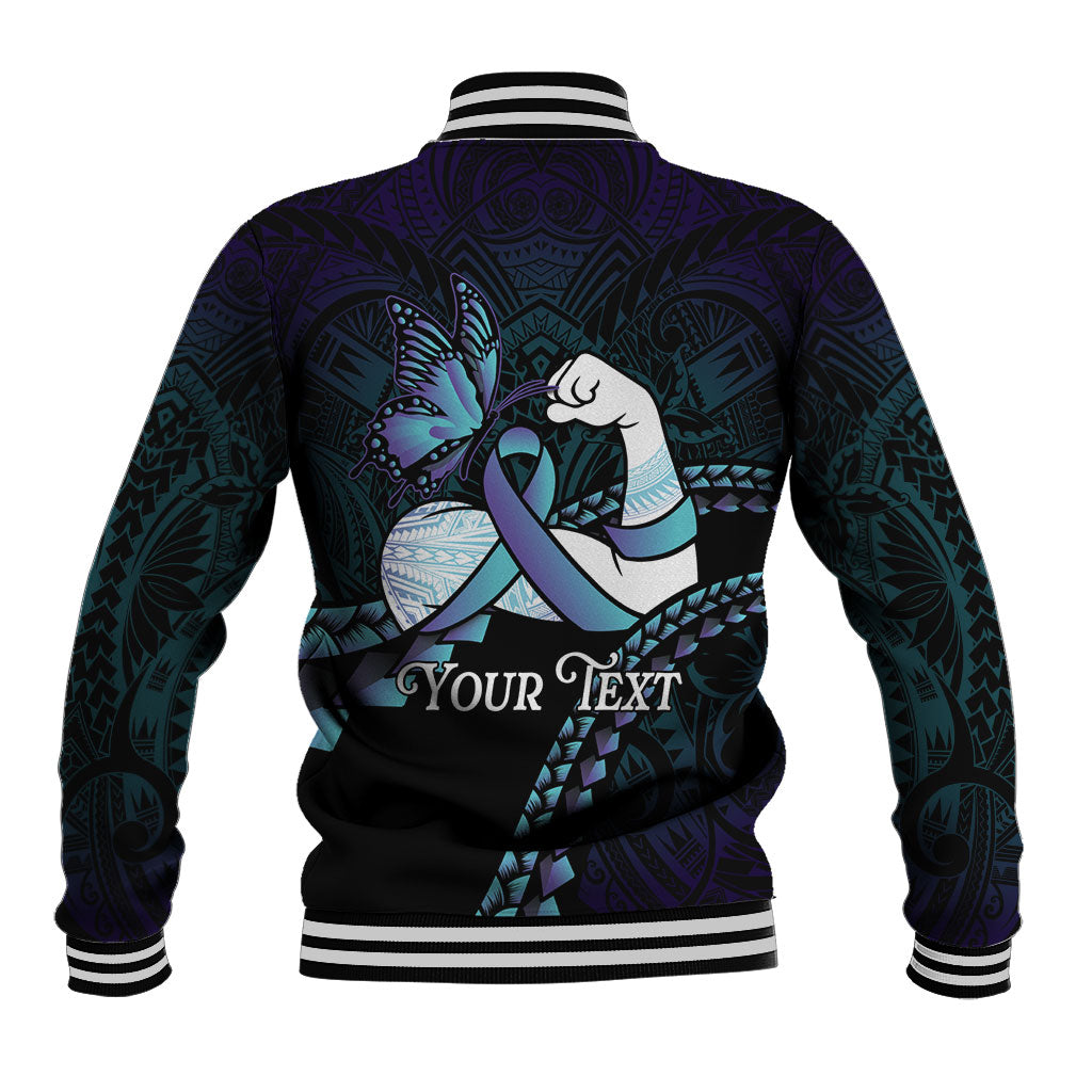 Personalised Polynesia Suicide Prevention Month Baseball Jacket Brave Strong Butterfly Teal Purple Ribbon LT14 - Polynesian Pride