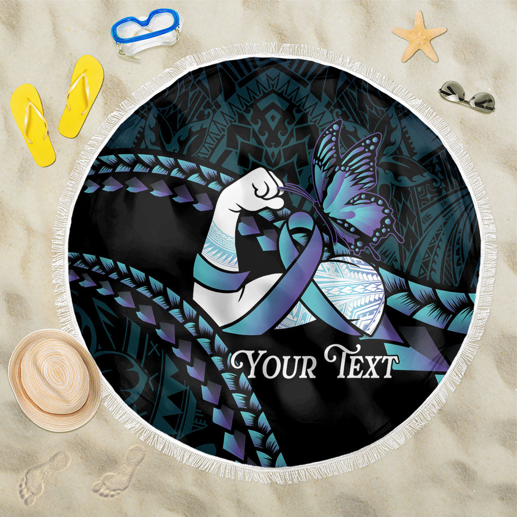 Personalised Polynesia Suicide Prevention Month Beach Blanket Brave Strong Butterfly Teal Purple Ribbon LT14 One Size 150cm Purple - Polynesian Pride