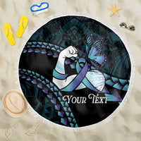 Personalised Polynesia Suicide Prevention Month Beach Blanket Brave Strong Butterfly Teal Purple Ribbon LT14 One Size 150cm Purple - Polynesian Pride