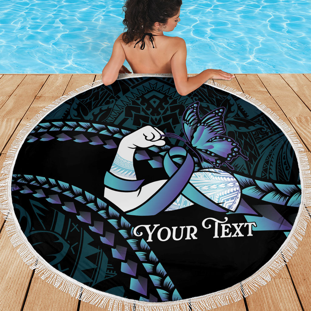 Personalised Polynesia Suicide Prevention Month Beach Blanket Brave Strong Butterfly Teal Purple Ribbon LT14 - Polynesian Pride