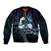 Personalised Polynesia Suicide Prevention Month Bomber Jacket Brave Strong Butterfly Teal Purple Ribbon LT14 Unisex Purple - Polynesian Pride