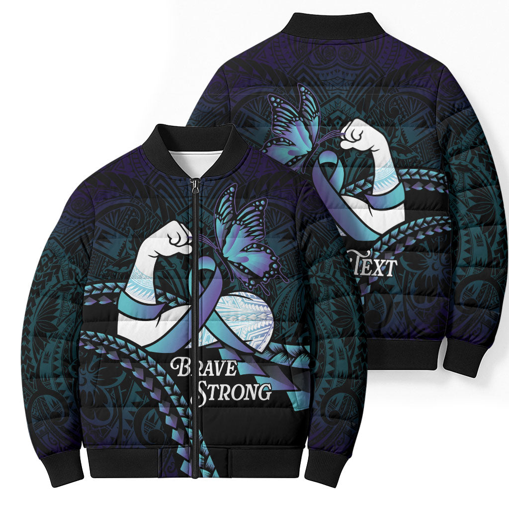 Personalised Polynesia Suicide Prevention Month Bomber Puffer Jacket Brave Strong Butterfly Teal Purple Ribbon LT14 - Polynesian Pride