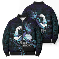 Personalised Polynesia Suicide Prevention Month Bomber Puffer Jacket Brave Strong Butterfly Teal Purple Ribbon LT14 - Polynesian Pride