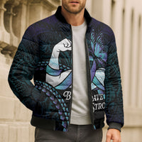 Personalised Polynesia Suicide Prevention Month Bomber Puffer Jacket Brave Strong Butterfly Teal Purple Ribbon LT14 - Polynesian Pride