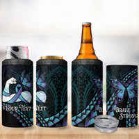 Personalised Polynesia Suicide Prevention Month 4 in 1 Can Cooler Tumbler Brave Strong Butterfly Teal Purple Ribbon LT14 - Polynesian Pride