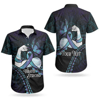 Personalised Polynesia Suicide Prevention Month Couples Matching Off Shoulder Short Dress and Hawaiian Shirt Brave Strong Butterfly Teal Purple Ribbon LT14 - Polynesian Pride