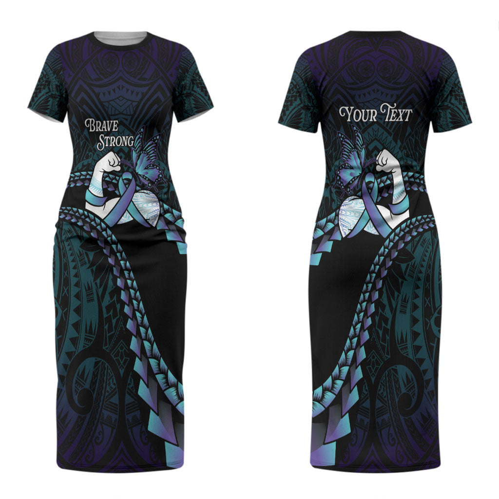 Personalised Polynesia Suicide Prevention Month Couples Matching Short Sleeve Bodycon Dress and Long Sleeve Button Shirt Brave Strong Butterfly Teal Purple Ribbon LT14 - Polynesian Pride