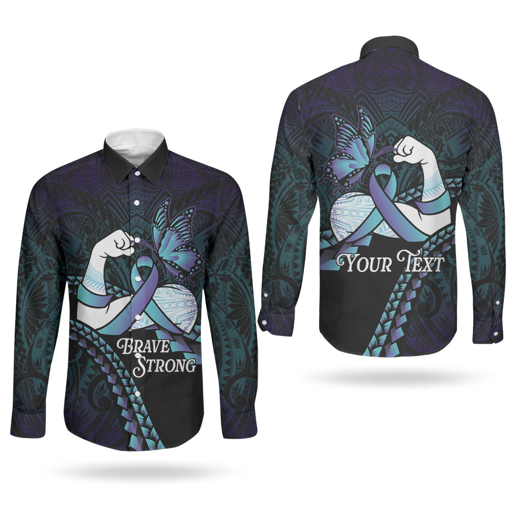 Personalised Polynesia Suicide Prevention Month Couples Matching Tank Maxi Dress and Long Sleeve Button Shirt Brave Strong Butterfly Teal Purple Ribbon LT14 - Polynesian Pride