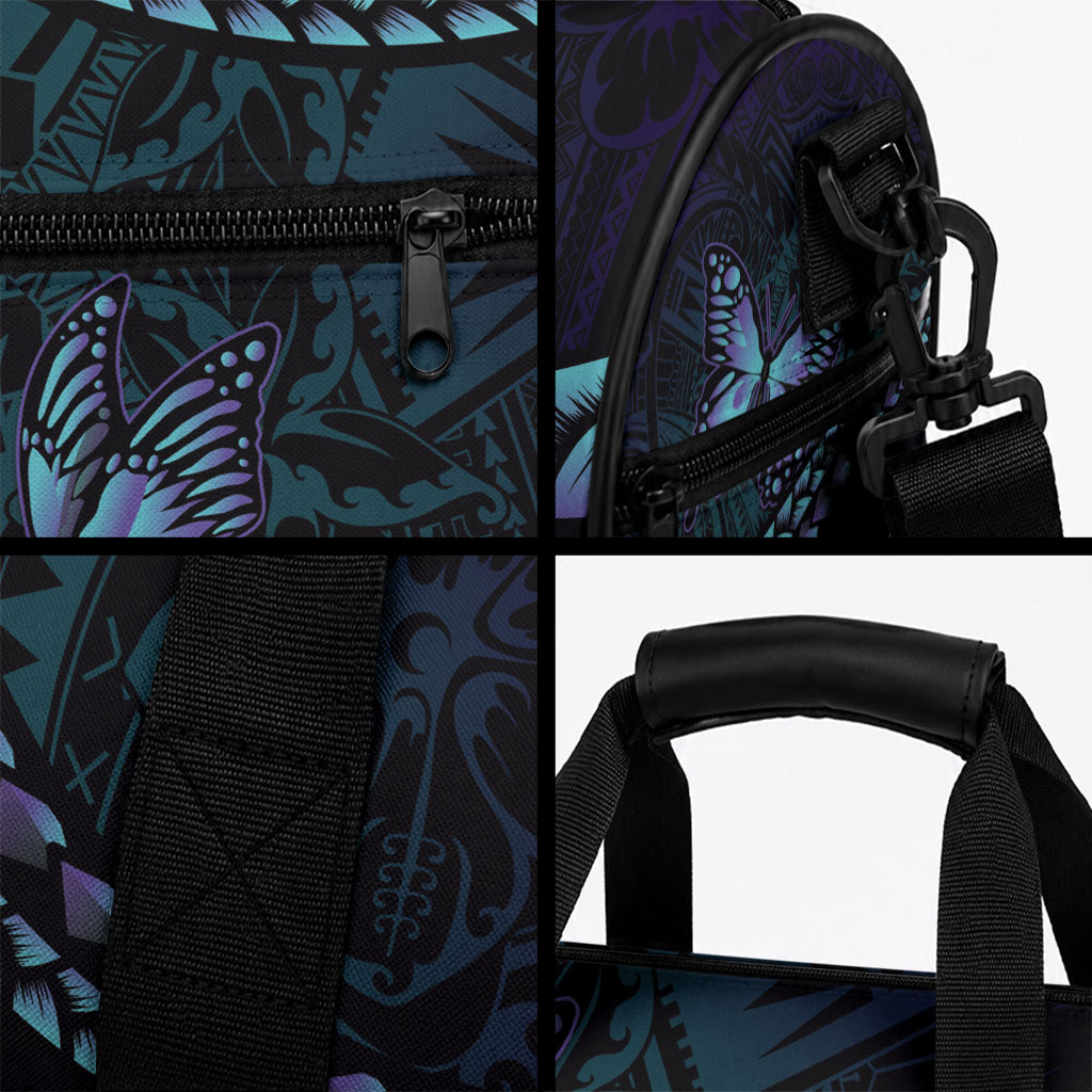 Personalised Polynesia Suicide Prevention Month Duffle Bag Brave Strong Butterfly Teal Purple Ribbon
