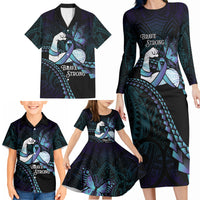 Personalised Polynesia Suicide Prevention Month Family Matching Long Sleeve Bodycon Dress and Hawaiian Shirt Brave Strong Butterfly Teal Purple Ribbon LT14 - Polynesian Pride