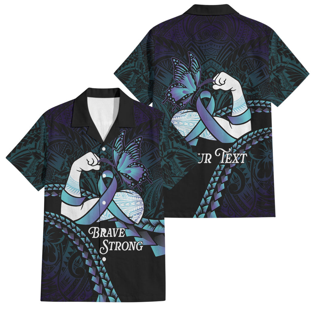 Personalised Polynesia Suicide Prevention Month Family Matching Long Sleeve Bodycon Dress and Hawaiian Shirt Brave Strong Butterfly Teal Purple Ribbon LT14 Dad's Shirt - Short Sleeve Purple - Polynesian Pride
