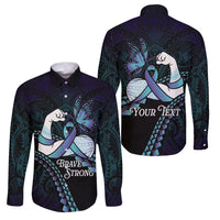 Personalised Polynesia Suicide Prevention Month Family Matching Long Sleeve Bodycon Dress and Hawaiian Shirt Brave Strong Butterfly Teal Purple Ribbon LT14 Dad's Shirt - Long Sleeve Purple - Polynesian Pride