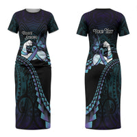 Personalised Polynesia Suicide Prevention Month Family Matching Short Sleeve Bodycon Dress and Hawaiian Shirt Brave Strong Butterfly Teal Purple Ribbon LT14 Mom's Dress Purple - Polynesian Pride