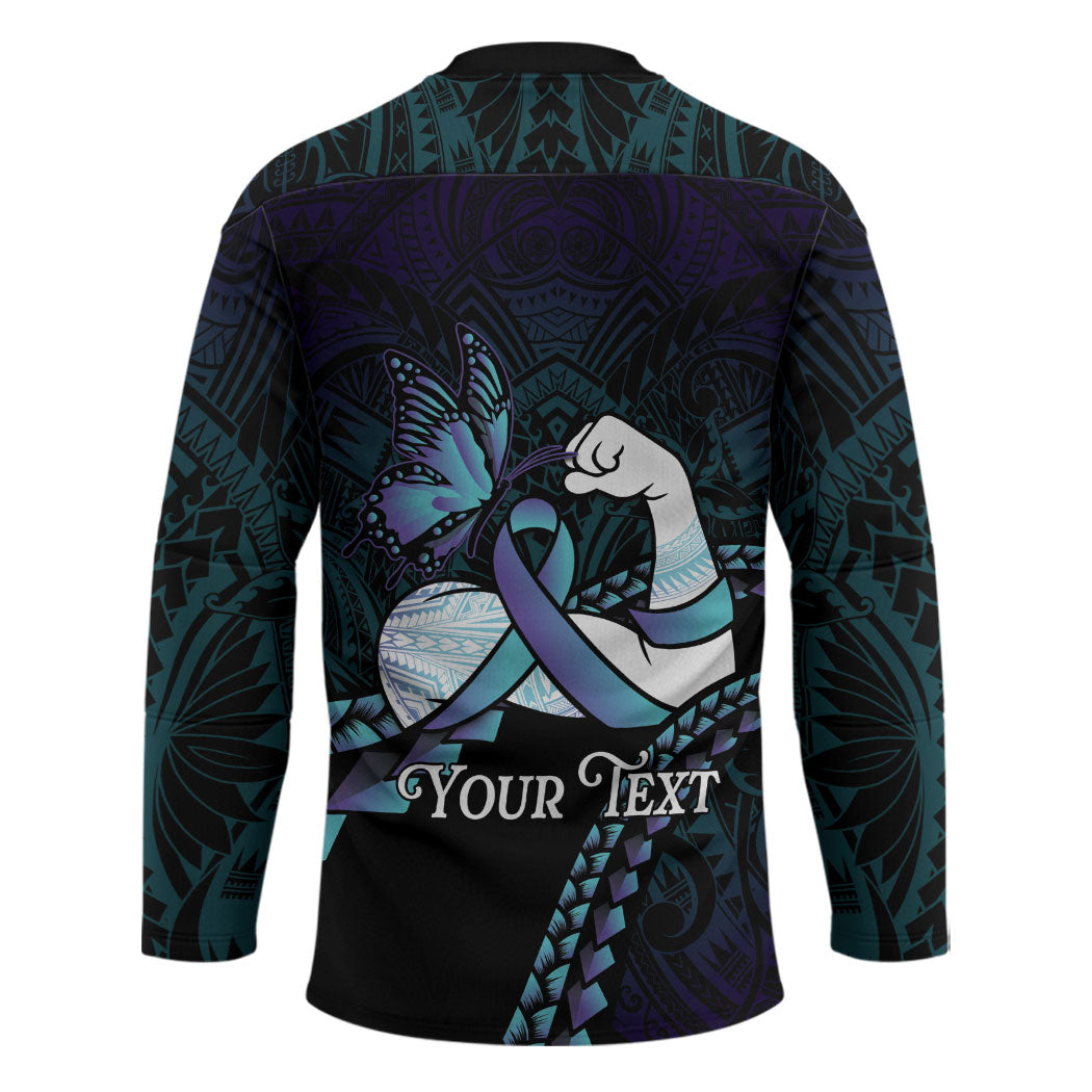 Personalised Polynesia Suicide Prevention Month Hockey Jersey Brave Strong Butterfly Teal Purple Ribbon LT14 - Polynesian Pride