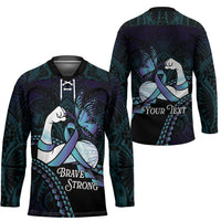 Personalised Polynesia Suicide Prevention Month Hockey Jersey Brave Strong Butterfly Teal Purple Ribbon LT14 - Polynesian Pride
