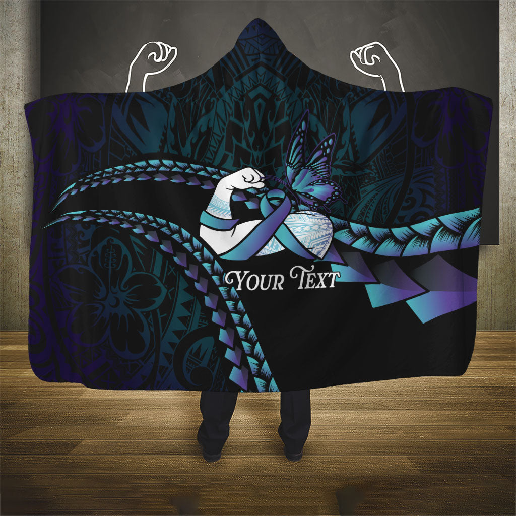 Personalised Polynesia Suicide Prevention Month Hooded Blanket Brave Strong Butterfly Teal Purple Ribbon LT14 - Polynesian Pride