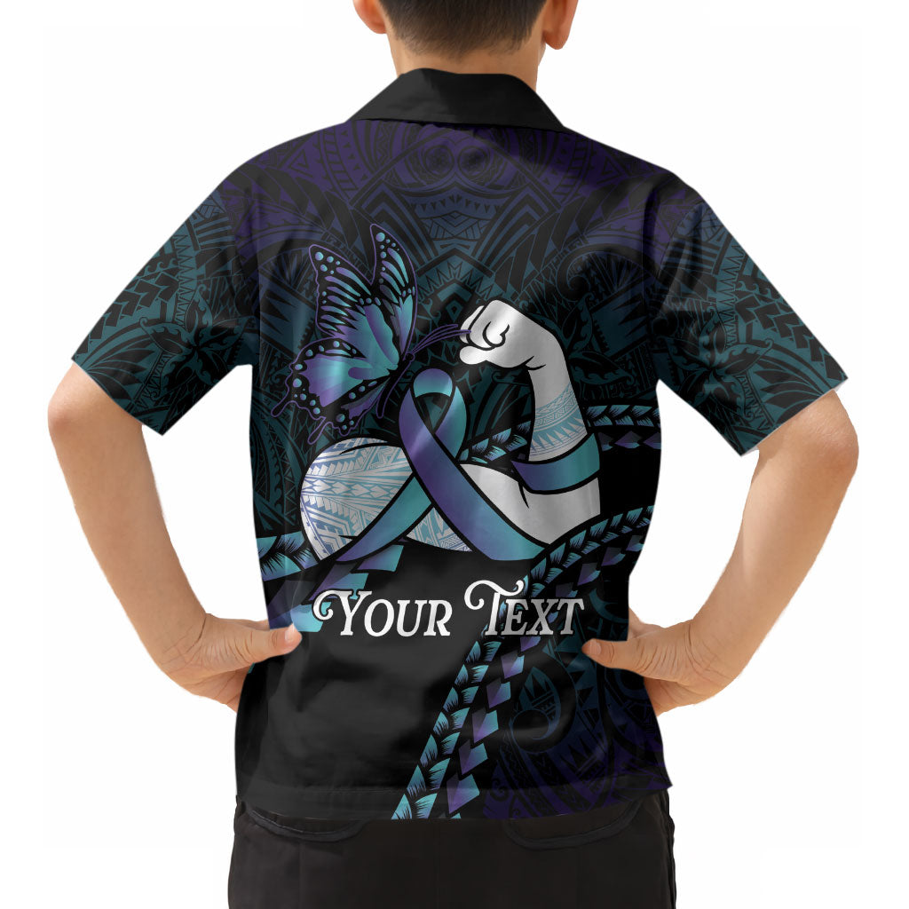 Personalised Polynesia Suicide Prevention Month Kid Hawaiian Shirt Brave Strong Butterfly Teal Purple Ribbon LT14 - Polynesian Pride