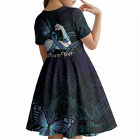 Personalised Polynesia Suicide Prevention Month Kid Short Sleeve Dress Brave Strong Butterfly Teal Purple Ribbon LT14 - Polynesian Pride