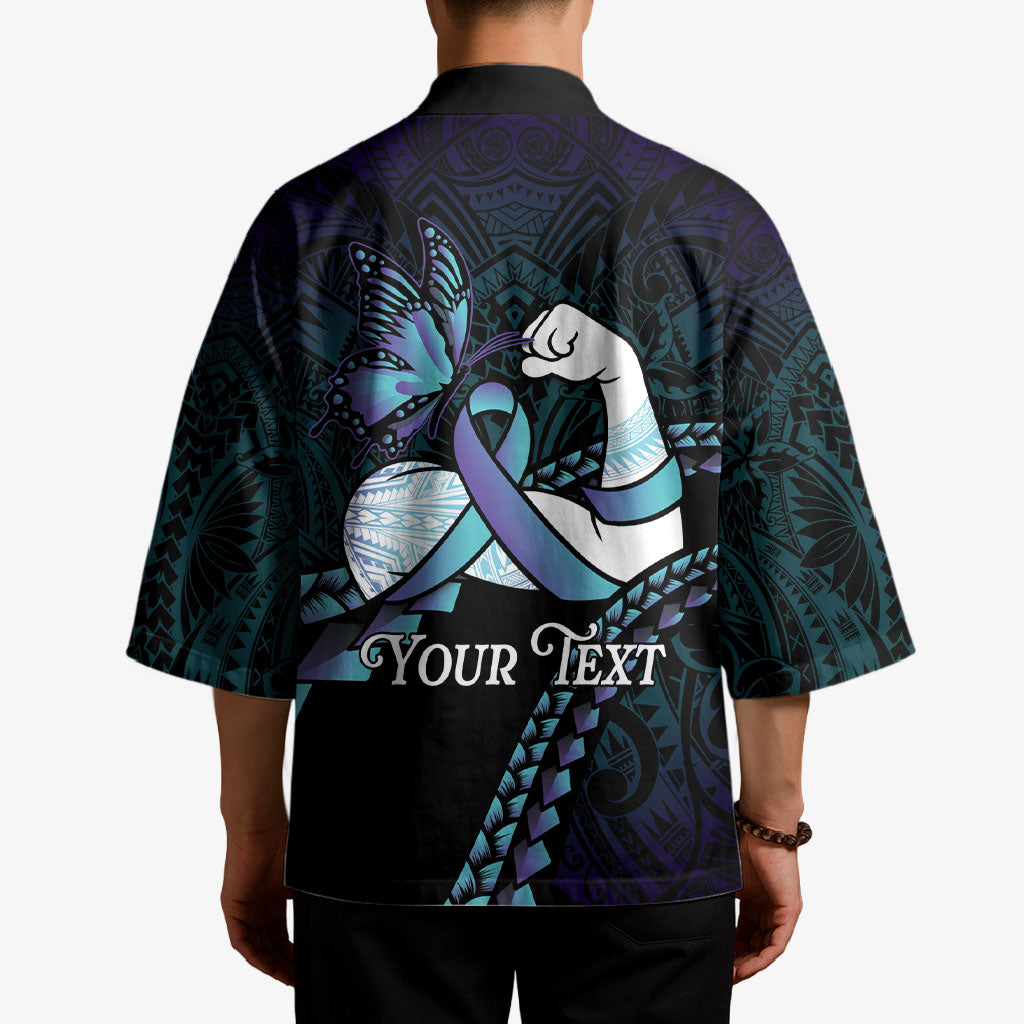 Personalised Polynesia Suicide Prevention Month Kimono Brave Strong Butterfly Teal Purple Ribbon LT14 - Polynesian Pride