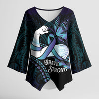 Personalised Polynesia Suicide Prevention Month Kimono Sleeve Blouse Brave Strong Butterfly Teal Purple Ribbon LT14 Female Purple - Polynesian Pride
