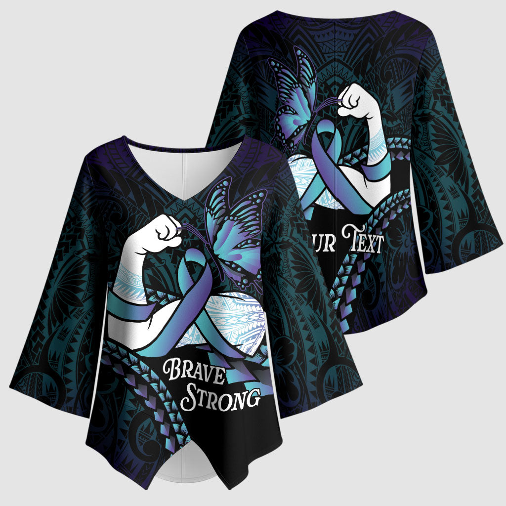 Personalised Polynesia Suicide Prevention Month Kimono Sleeve Blouse Brave Strong Butterfly Teal Purple Ribbon LT14 - Polynesian Pride