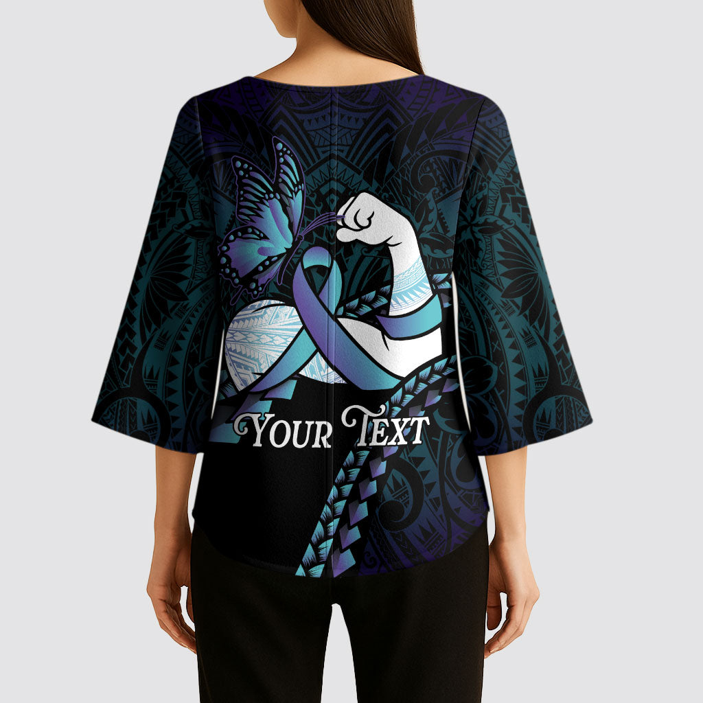 Personalised Polynesia Suicide Prevention Month Kimono Sleeve Blouse Brave Strong Butterfly Teal Purple Ribbon LT14 - Polynesian Pride