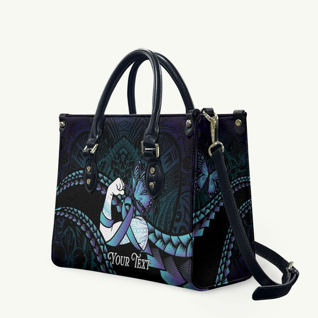 Personalised Polynesia Suicide Prevention Month Leather Bag Brave Strong Butterfly Teal Purple Ribbon LT14 Purple - Polynesian Pride