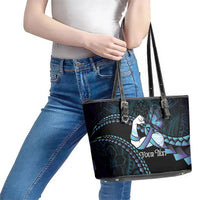 Personalised Polynesia Suicide Prevention Month Leather Tote Bag Brave Strong Butterfly Teal Purple Ribbon LT14 - Polynesian Pride