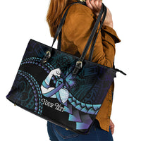 Personalised Polynesia Suicide Prevention Month Leather Tote Bag Brave Strong Butterfly Teal Purple Ribbon LT14 - Polynesian Pride