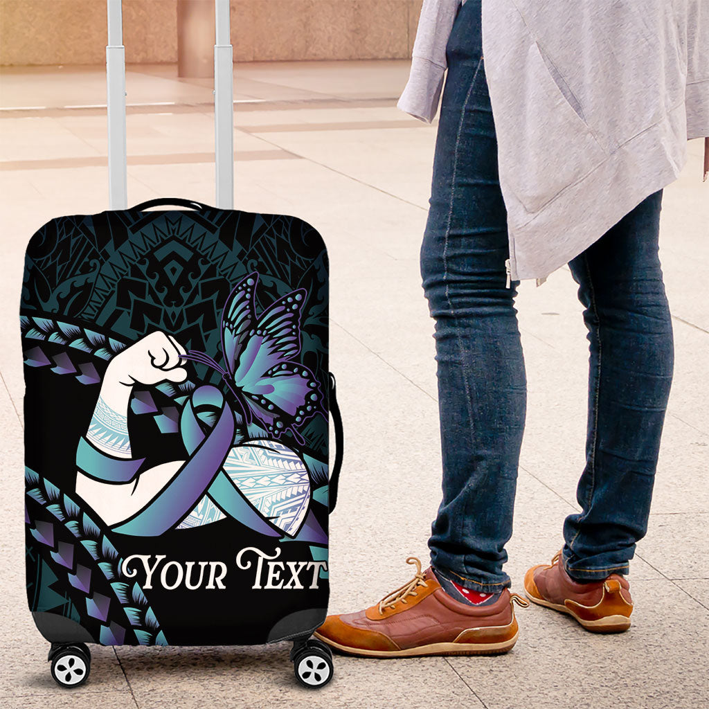 Personalised Polynesia Suicide Prevention Month Luggage Cover Brave Strong Butterfly Teal Purple Ribbon LT14 Purple - Polynesian Pride