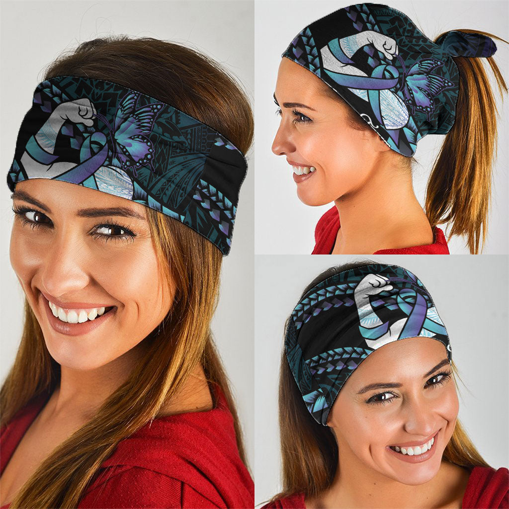 Personalised Polynesia Suicide Prevention Month Neck Gaiter Brave Strong Butterfly Teal Purple Ribbon LT14 - Polynesian Pride