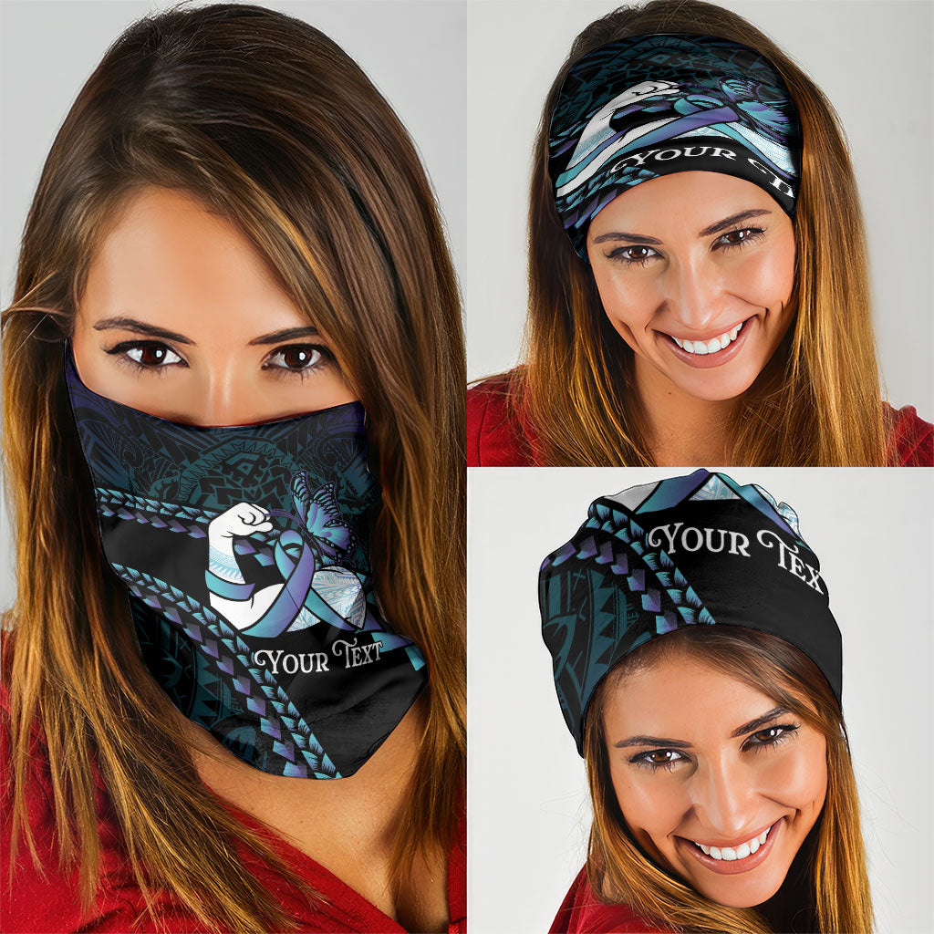 Personalised Polynesia Suicide Prevention Month Neck Gaiter Brave Strong Butterfly Teal Purple Ribbon LT14 - Polynesian Pride