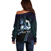Personalised Polynesia Suicide Prevention Month Off Shoulder Sweater Brave Strong Butterfly Teal Purple Ribbon LT14 - Polynesian Pride