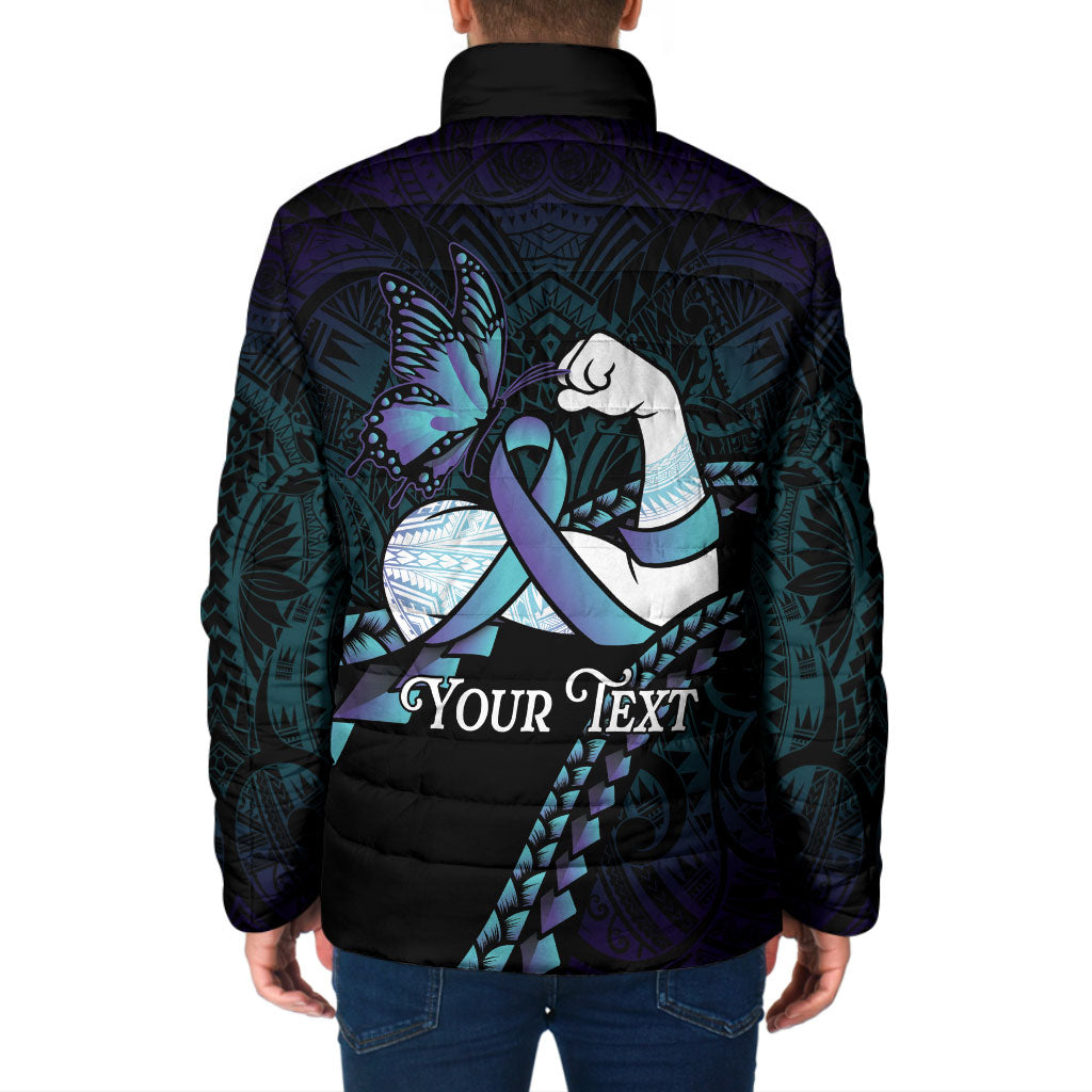 Personalised Polynesia Suicide Prevention Month Padded Jacket Brave Strong Butterfly Teal Purple Ribbon LT14 - Polynesian Pride