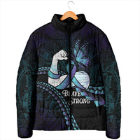 Personalised Polynesia Suicide Prevention Month Padded Jacket Brave Strong Butterfly Teal Purple Ribbon LT14 - Polynesian Pride
