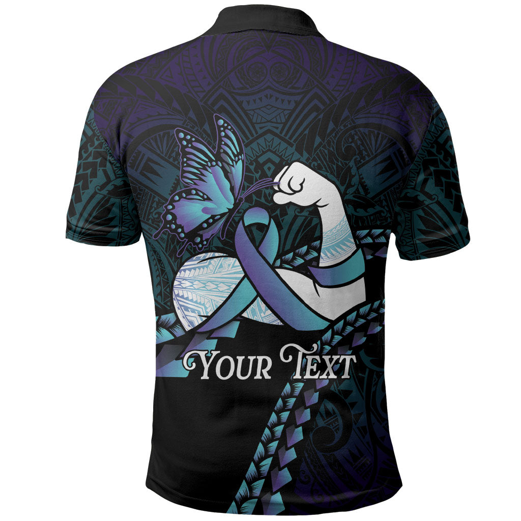 Personalised Polynesia Suicide Prevention Month Polo Shirt Brave Strong Butterfly Teal Purple Ribbon LT14 - Polynesian Pride