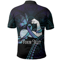 Personalised Polynesia Suicide Prevention Month Polo Shirt Brave Strong Butterfly Teal Purple Ribbon LT14 - Polynesian Pride