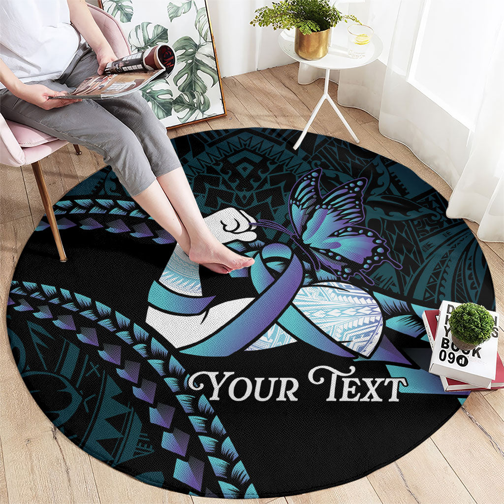 Personalised Polynesia Suicide Prevention Month Round Carpet Brave Strong Butterfly Teal Purple Ribbon LT14 - Polynesian Pride