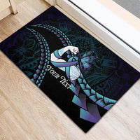Personalised Polynesia Suicide Prevention Month Rubber Doormat Brave Strong Butterfly Teal Purple Ribbon LT14 - Polynesian Pride
