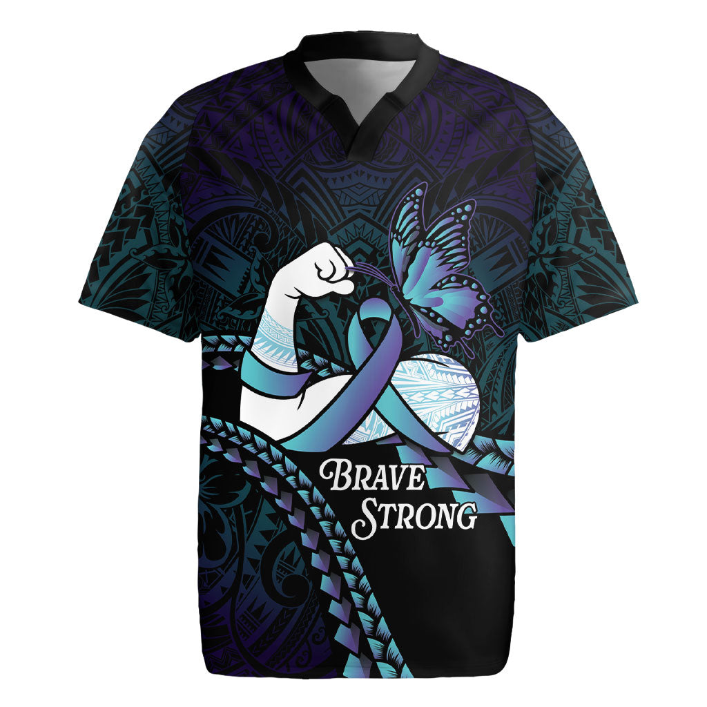Personalised Polynesia Suicide Prevention Month Rugby Jersey Brave Strong Butterfly Teal Purple Ribbon LT14 Purple - Polynesian Pride